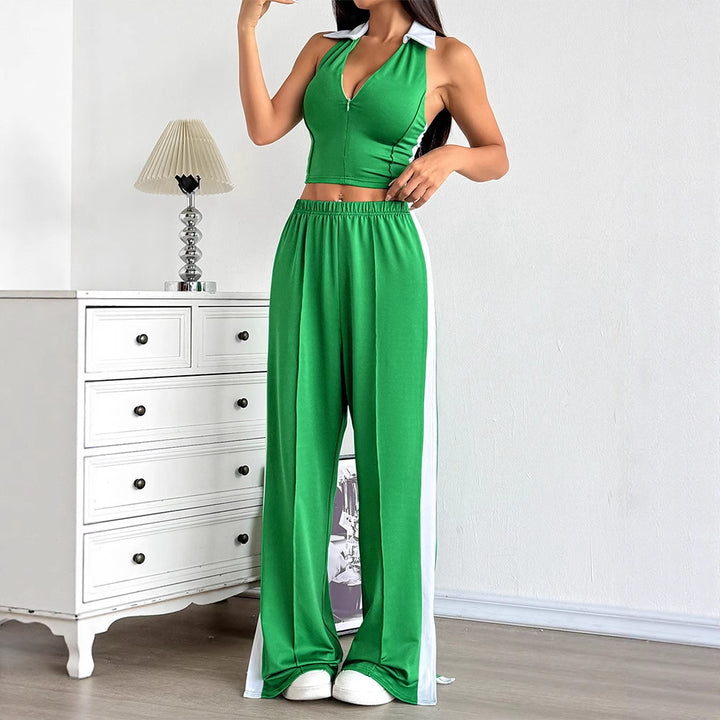 Dame To-delt sett med cropped topp og vide bukser Skjora