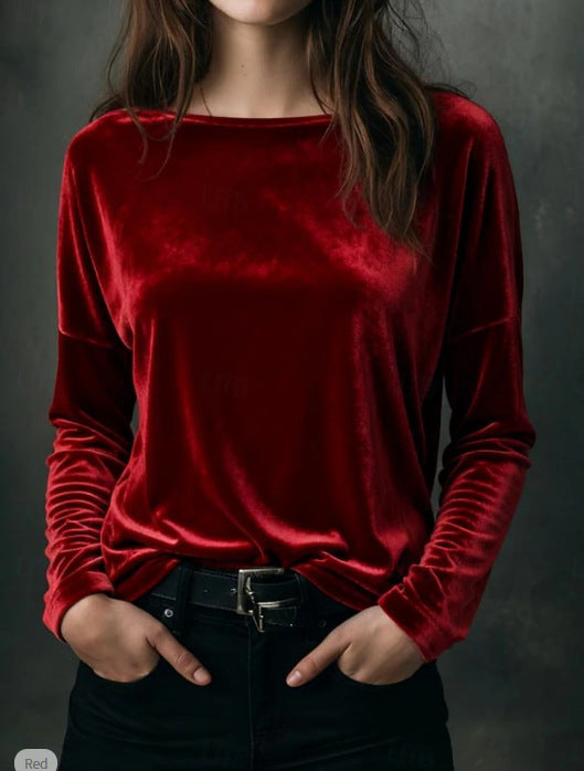 Women's elegant light velvet long-sleeved top