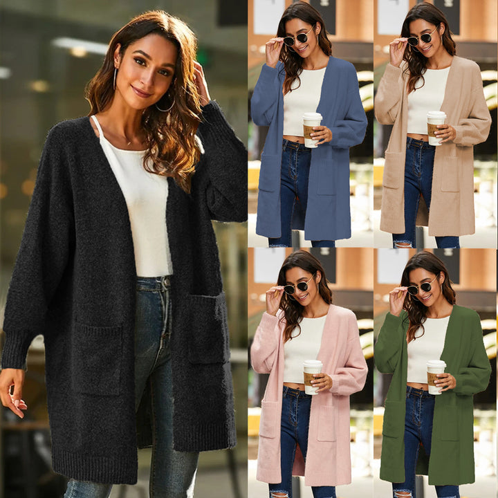 Kvinnes chunky strikket cardigan med dype lommer og vide ermer Skjora