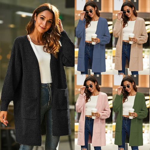 Kvinnes chunky strikket cardigan med dype lommer og vide ermer Skjora