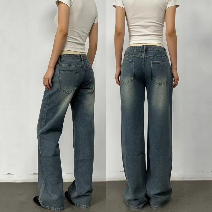 Dame brede høyhals jeans med avslappet passform og individuelle vasker Skjora