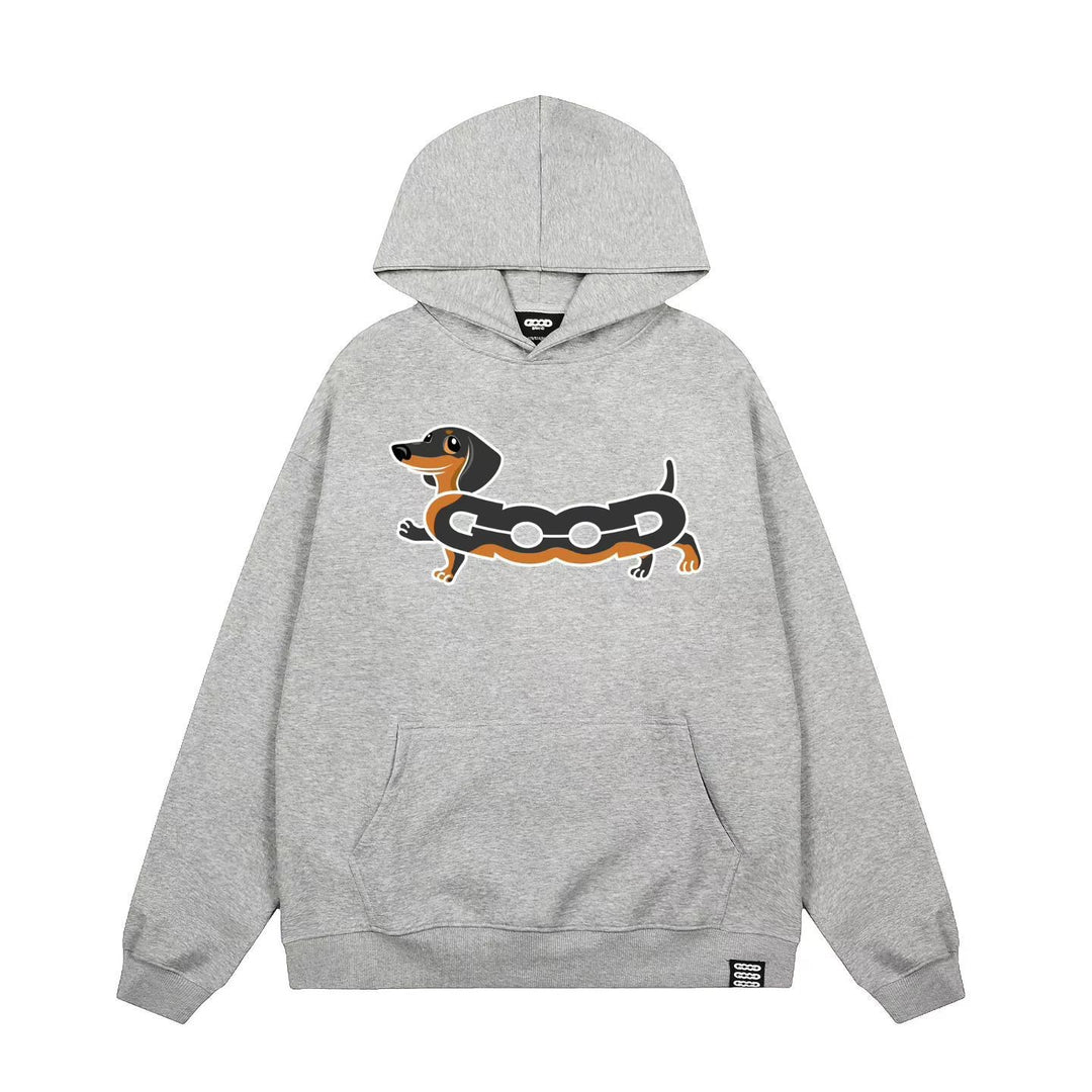 Dame het med het kapjes sweatshirt med sjarmerende hund skjermtrykk Skjora