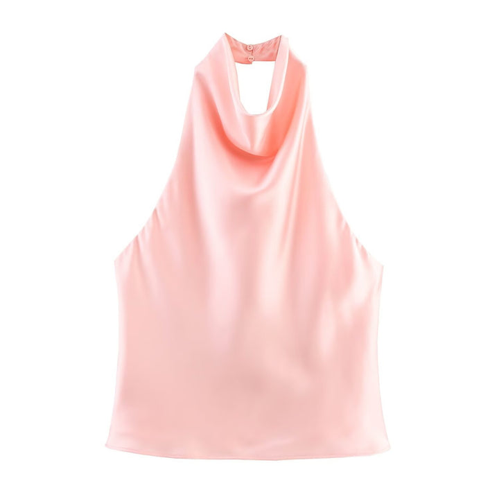 Dame elegant halterneck topp med flytende snitt og dekorative detaljer Skjora