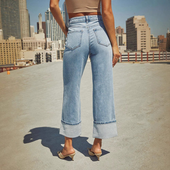 Dames brede jeans med oppbrettkant Skjora
