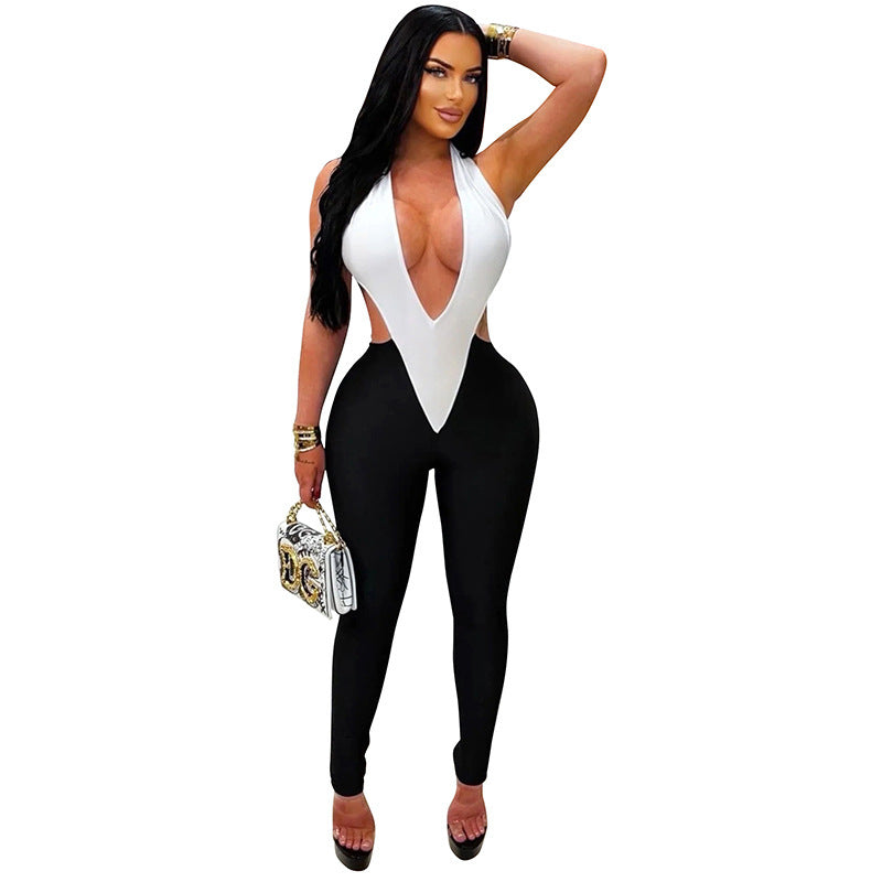 Dame Elegant og figursydd jumpsuit med dyp V-utringning og sideutskjæringer Skjora