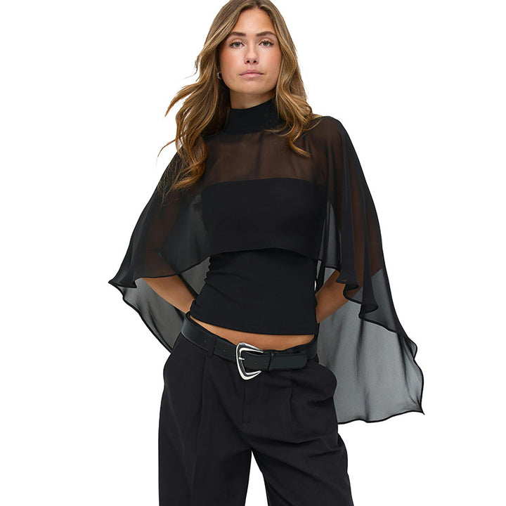 Dame elegant topp med transparente vinge-ermer Skjora
