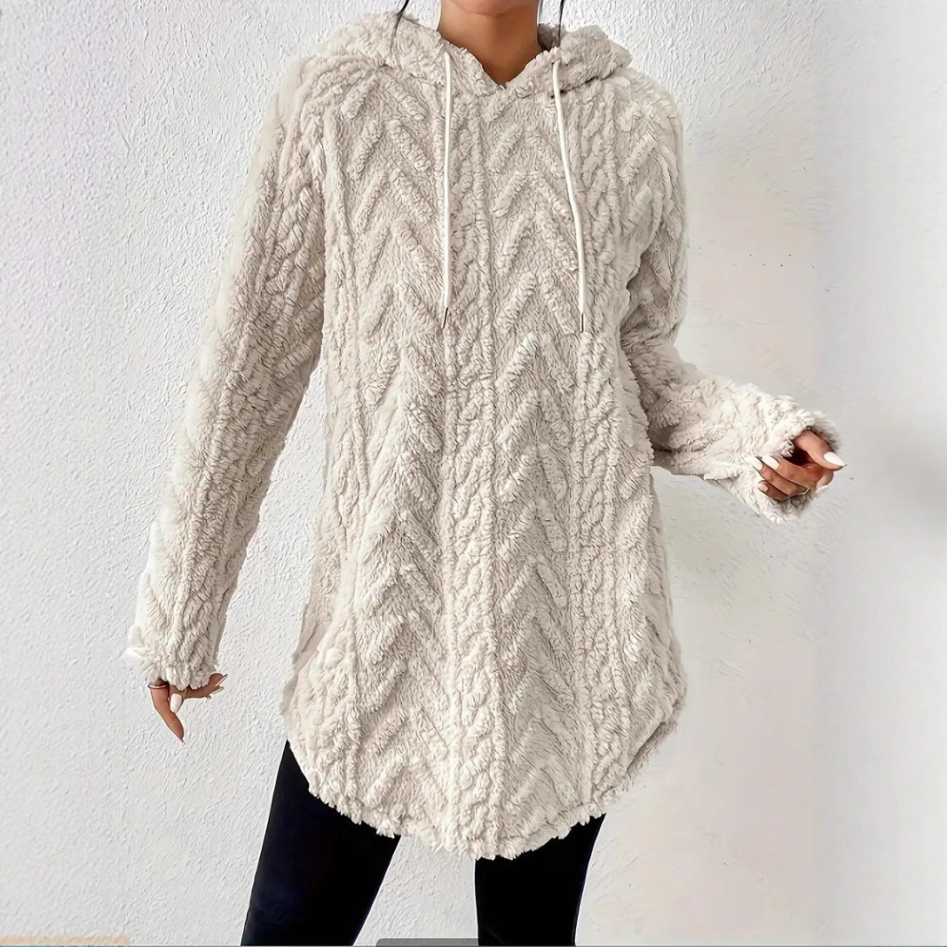 Kvinnenes koselige fleece hettegenserjakke med teksturert ribbedesign Skjora