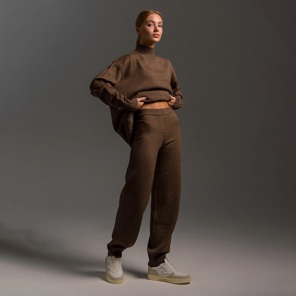 Damers Koselige Strikket Jumpsuit med Høy Krage og Løs Passform Skjora