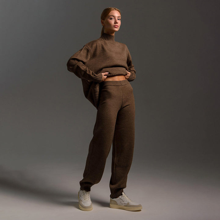 Damers Koselige Strikket Jumpsuit med Høy Krage og Løs Passform Skjora