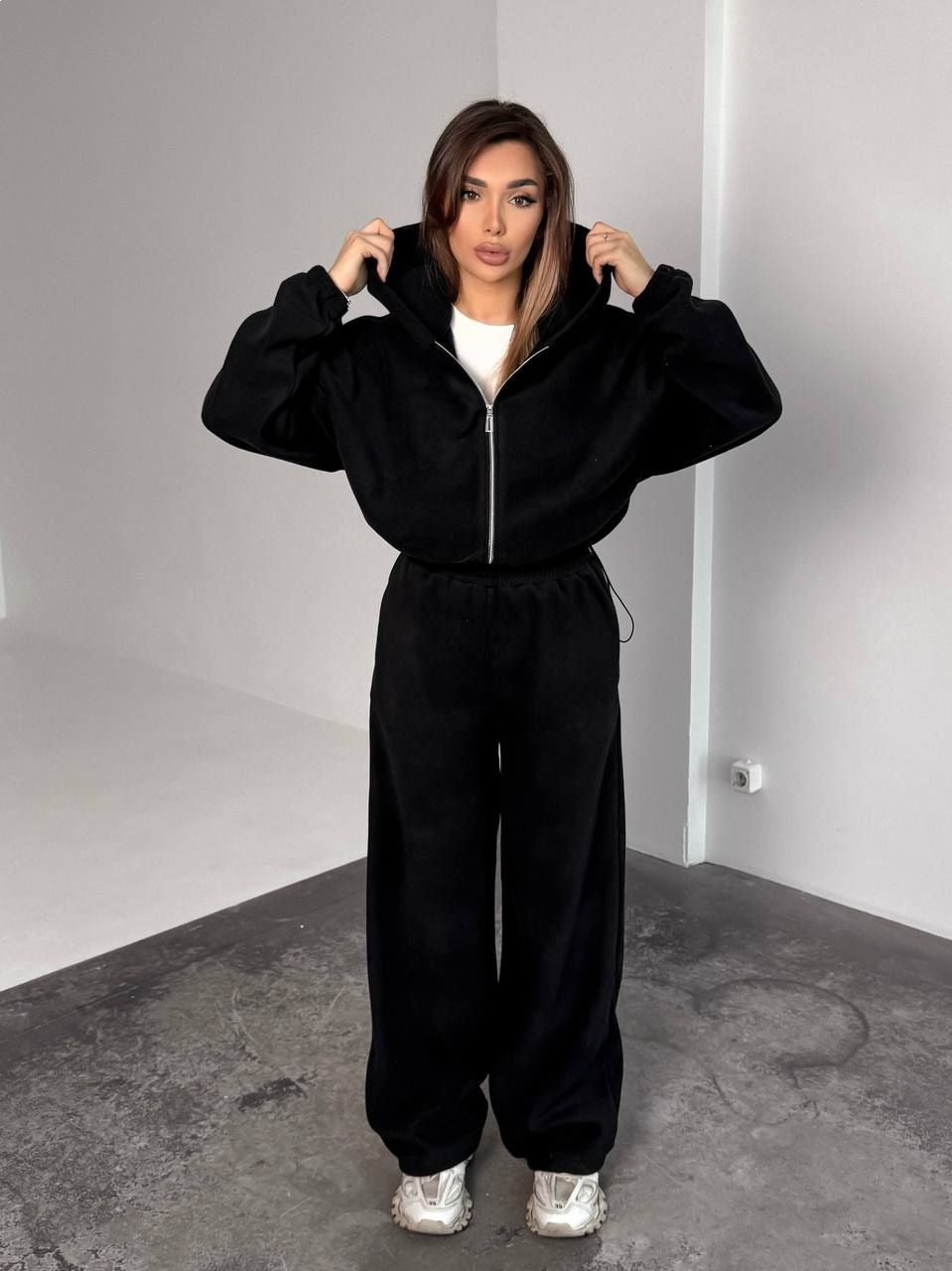 Dame Fleece Hoodie og Avslappede Joggebukser Sett