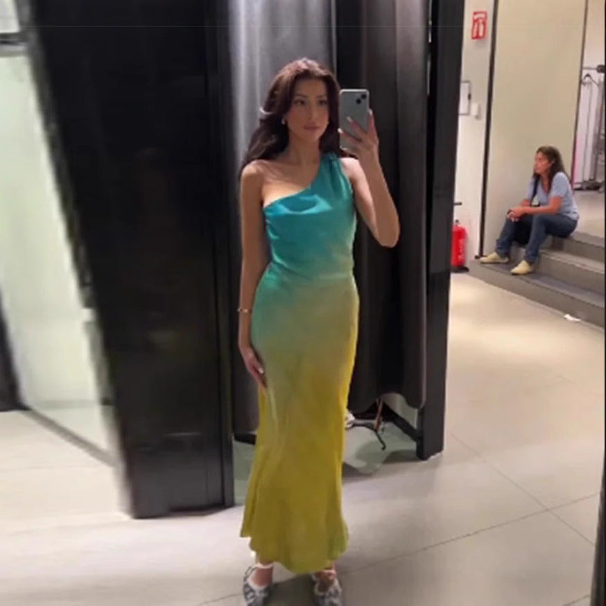Dame Elegant Asymmetrisk Maxi Kjole med Mild Gradient og Behagelig Bærekomfort Skjora