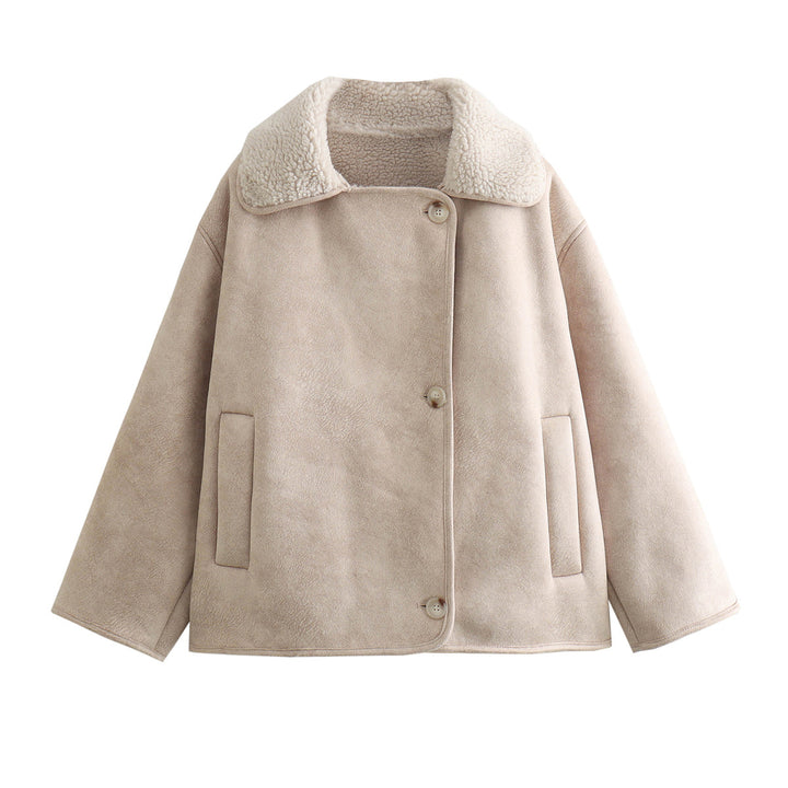 Kvinnens koselige jakke med faux fur krage Skjora