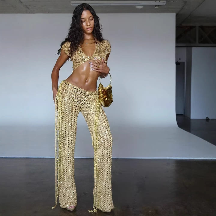 Damer Glitrende Festivalantrekk med kort skjørt og bandeau-overdel Skjora