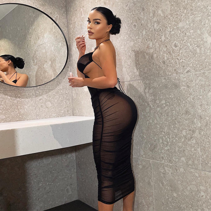 Damer Gjennomsiktig Bodycon Maxikjole med dyp utringning og lekne stropper Skjora