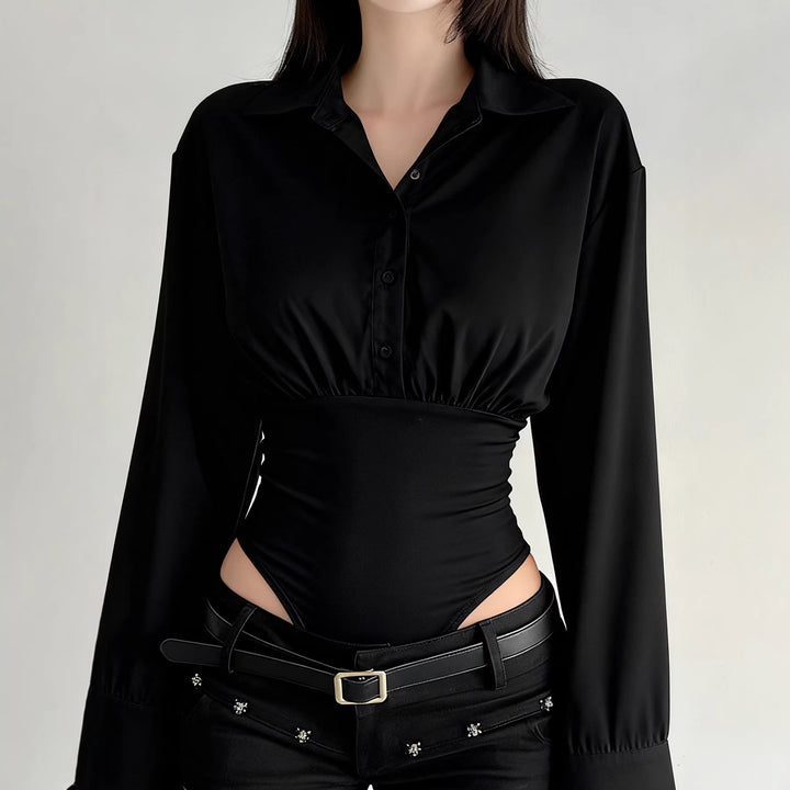 Damer elegant bodysuit med fin krage og knappdetaljer Skjora