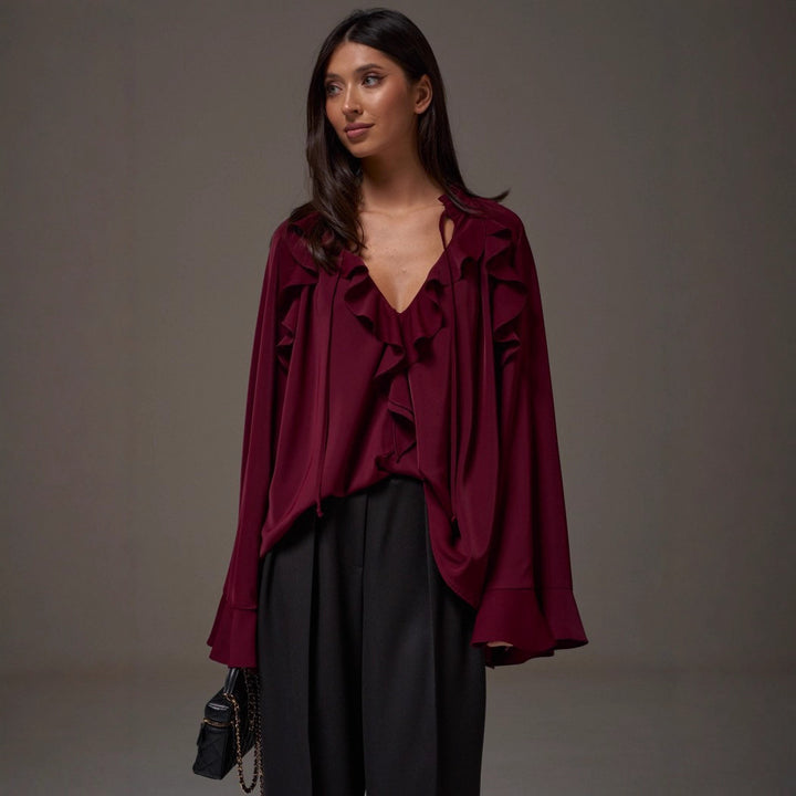 Dame Elegant Volang Topp med Flared Ermer Skjora