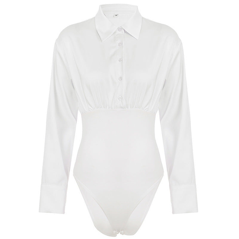 Damer elegant bodysuit med fin krage og knappdetaljer Skjora