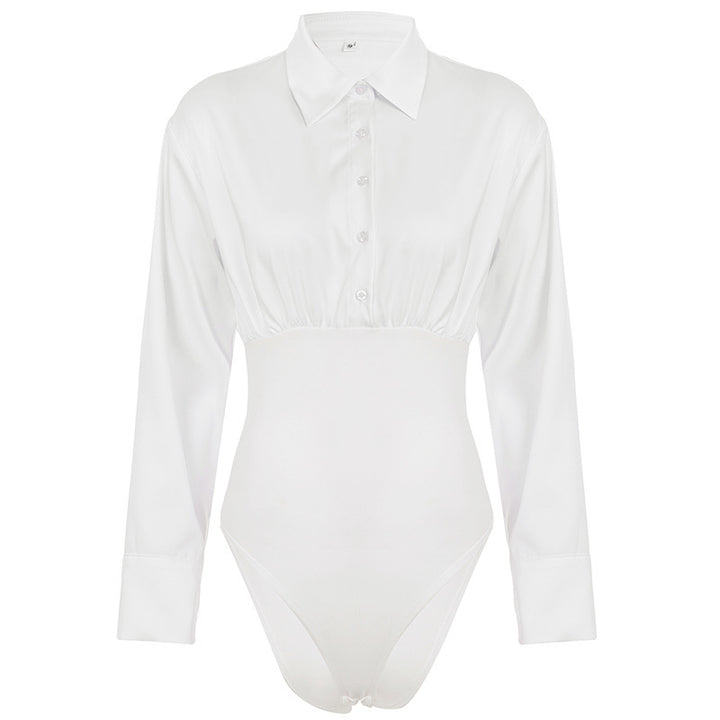 Damer elegant bodysuit med fin krage og knappdetaljer Skjora