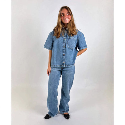 Dame Denim-Skjortejakke i avslappet oversize snitt Skjora