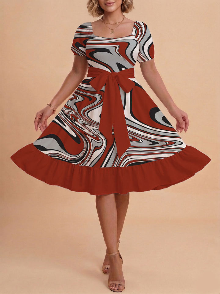 Damen Verspieltes Maxikleid mit Bärenmuster und taillierbarem Band Skjora