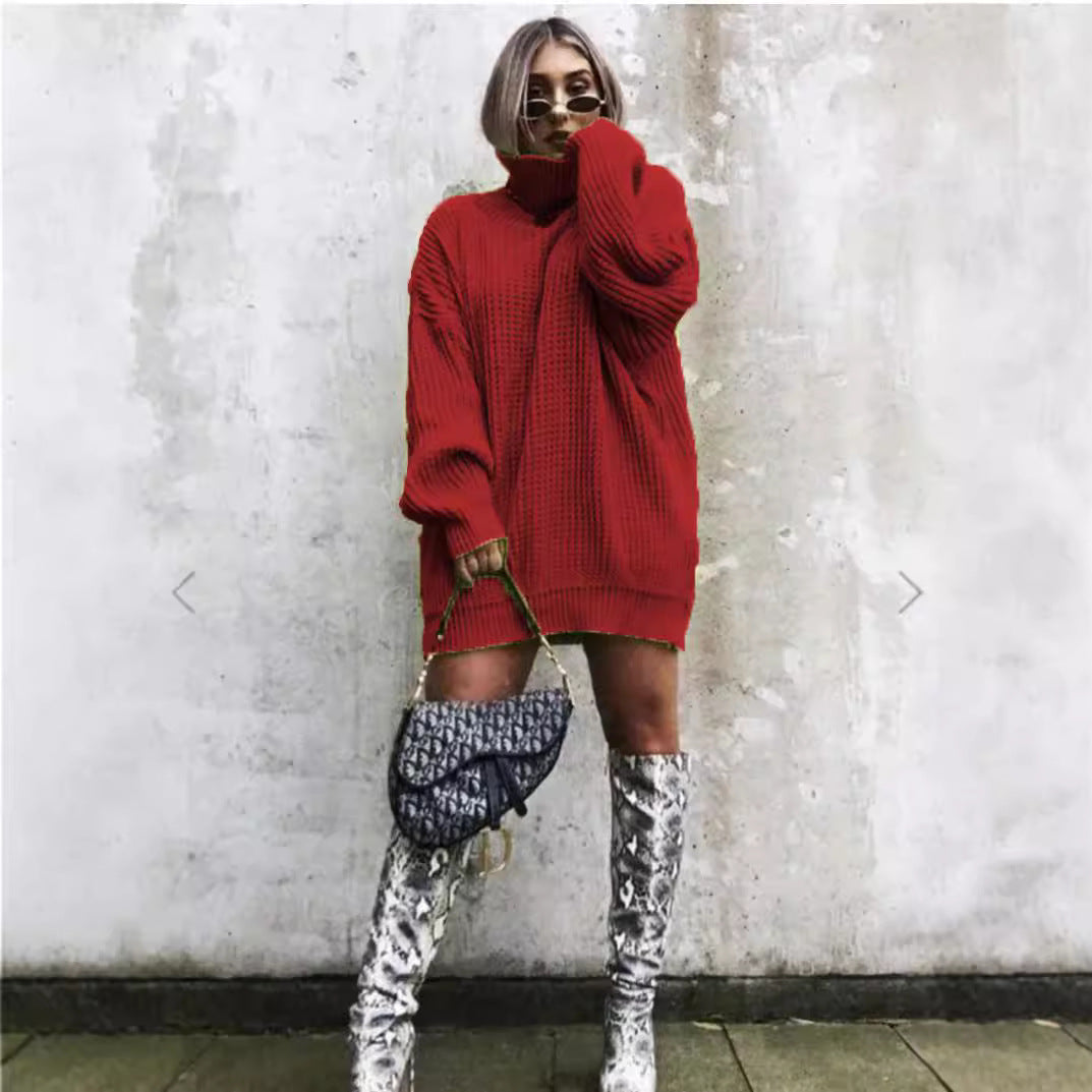 Dame chunky strikkegenser med høy krage og avslappet oversized passform Skjora