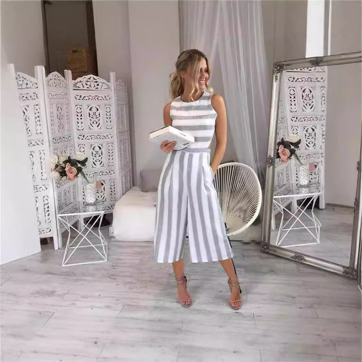 Dame jumpsuit med elegante striper og innsvingt snitt Skjora