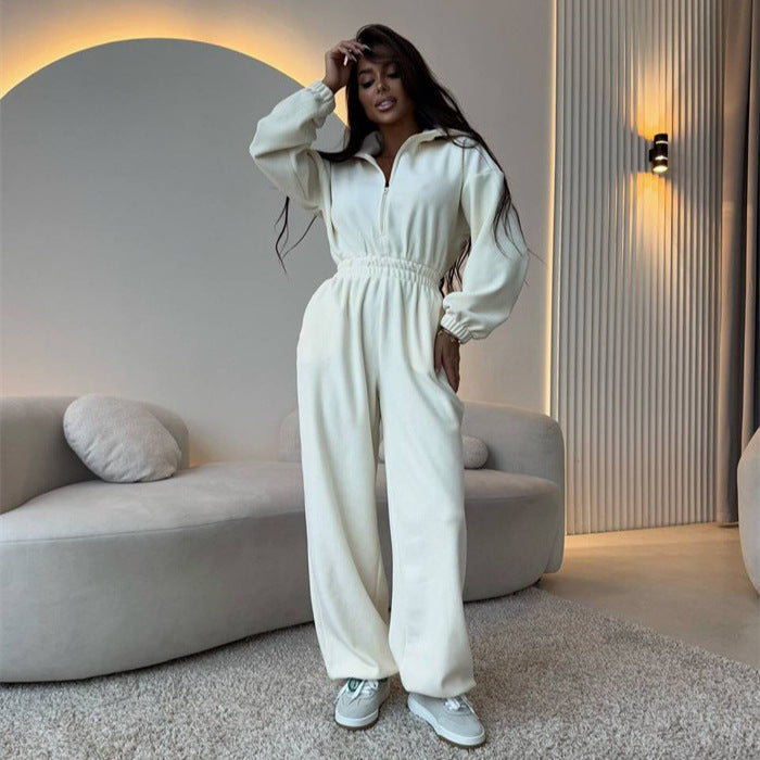 Kvinnelig sporty jumpsuit med høy midjebånd og skjult glidelås Skjora