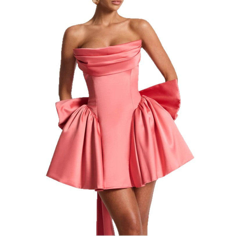 Damen Bandeau Cocktailkleid mit fließendem Rock und schwingendem Saum Skjora