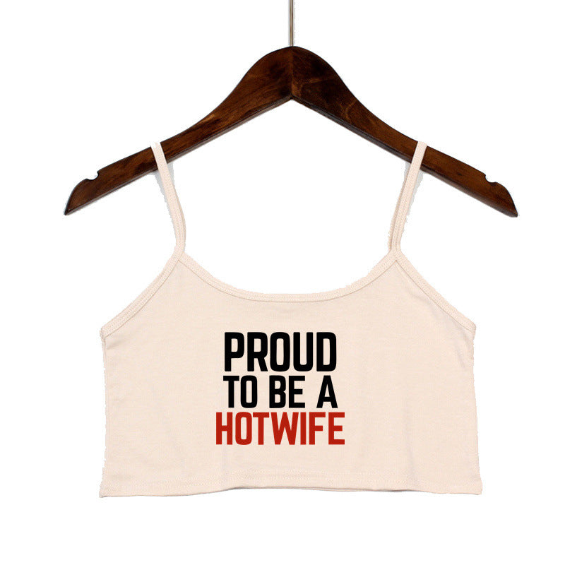 Dame Crop-Top med moderne skrifter og justerbare stropper Skjora