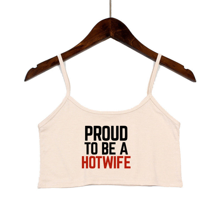 Dame Crop-Top med moderne skrifter og justerbare stropper Skjora