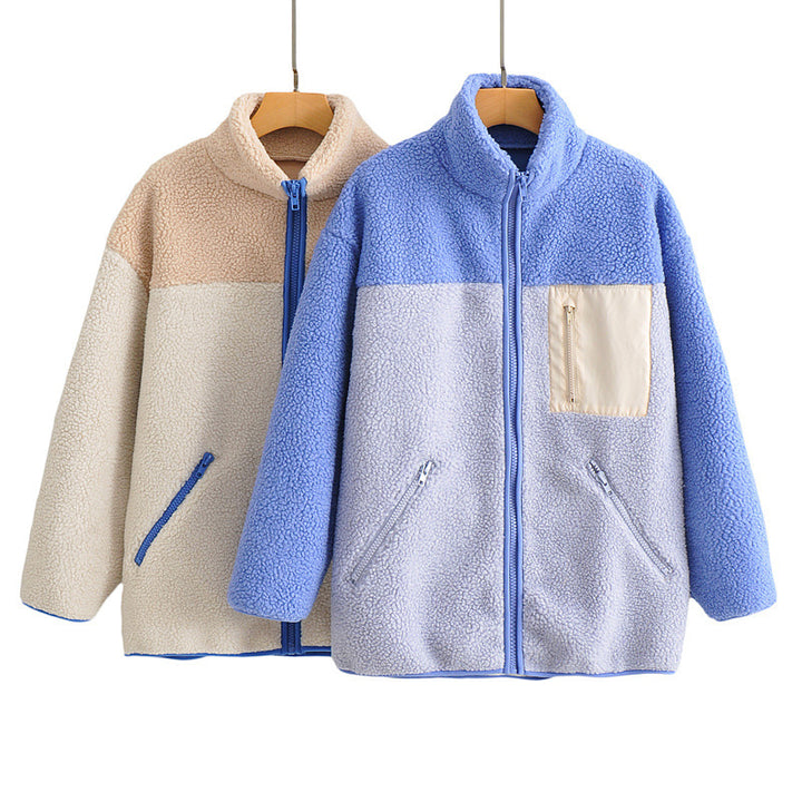 Kvinnes Fluffy Fleece Jakke med Høy Krage og Glidelås Skjora