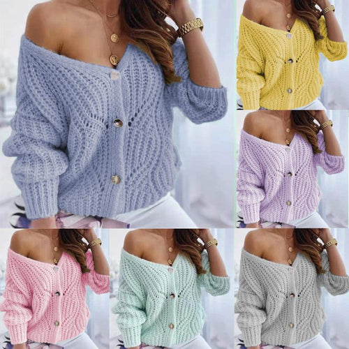 Dame chunky strikk cardigan med fordelaktig åpen design og dekorative knappedetaljer Skjora