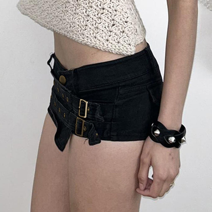 Damer Mode Shorts med dekorative spenner og beltehemper Skjora