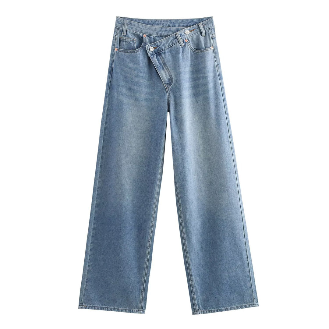 Damer løstsittende jeans med asymmetrisk knapplukking og høy midje Skjora