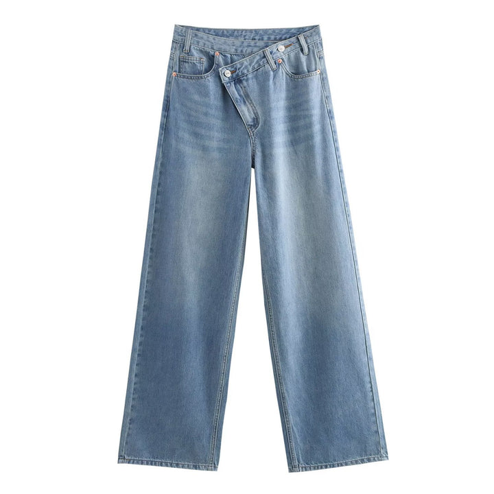 Damer løstsittende jeans med asymmetrisk knapplukking og høy midje Skjora