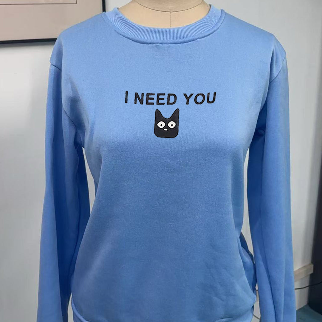 Dame sweatshirt med søtt kattemotiv Skjora
