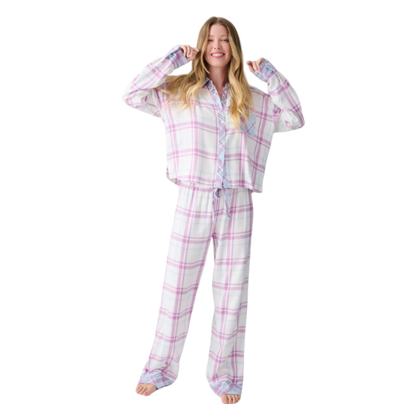 Dame Pyjamasett med rutemønster og luftig snitt