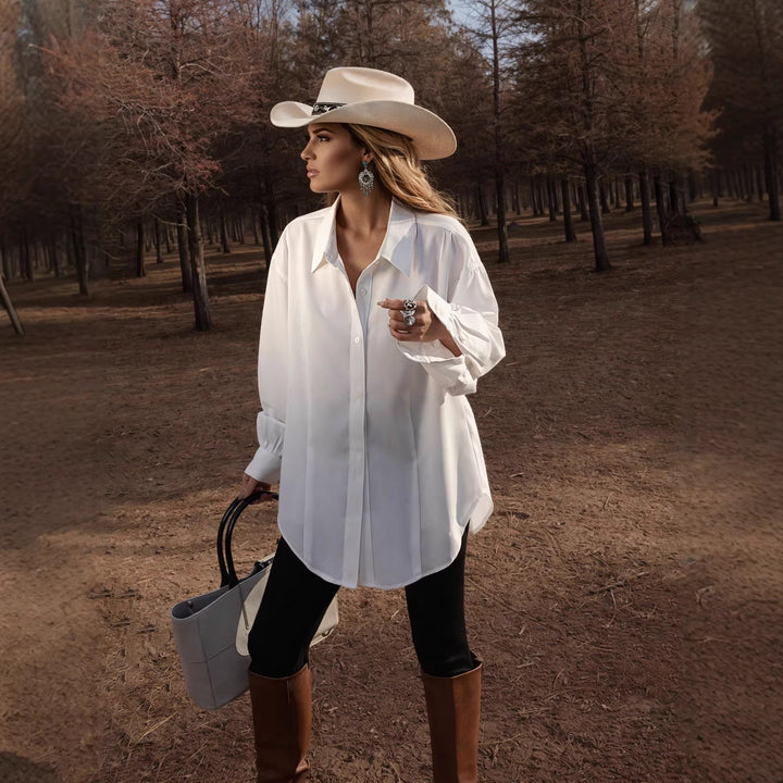 Dame mode skjorte med oversized snitt og elegante mansjetter Skjora