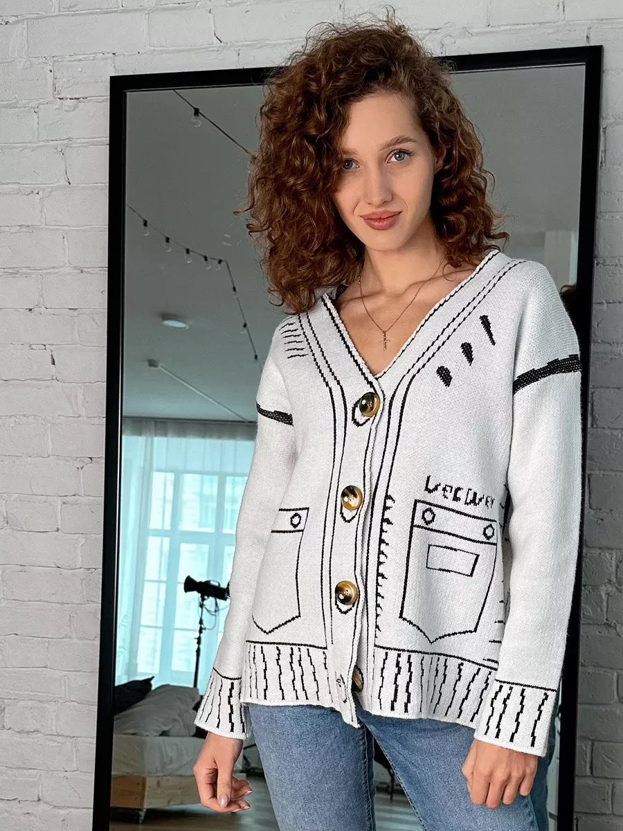 Damer løsstrikket cardigan med detaljert design og store knapper Skjora