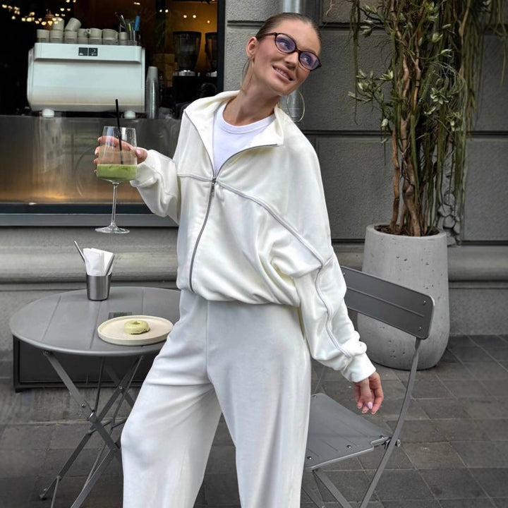 Dame sporty fløyels loungewear-dress med løs passform og elastisk linning Skjora