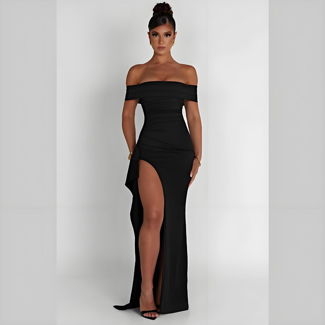 Dame Off-Shoulder Maxikjole med elegant splitt og figursøm Skjora