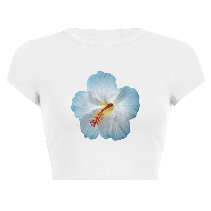Dame ermeløs skjorte med floralt hibiskusmotiv Skjora