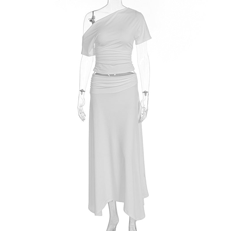 Dame Elegant Maxikjole med asymmetrisk design og rynking Skjora