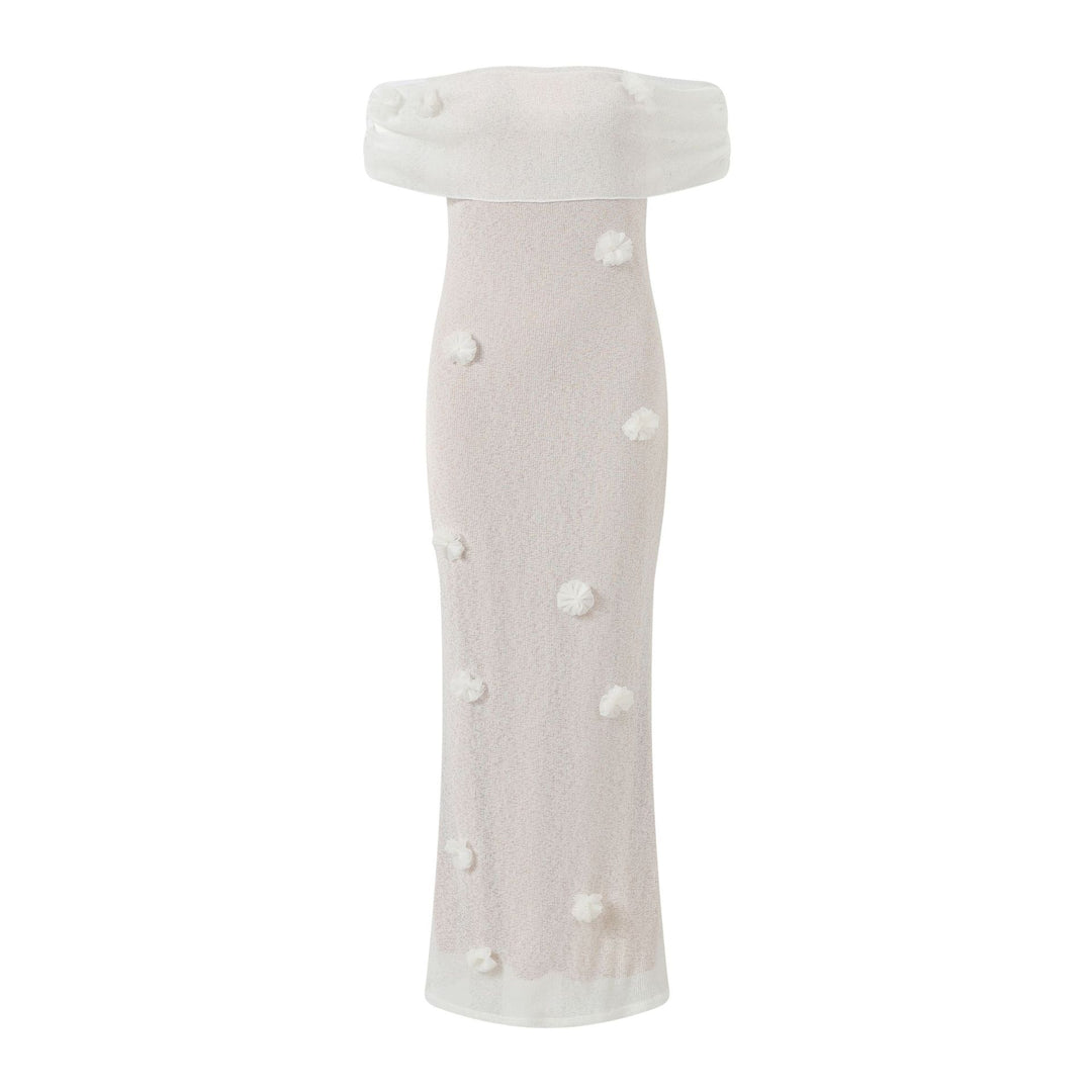Damer Elegante Maxikjole med Off-Shoulder-design og delikate 3D-blomsterapplikasjoner Skjora