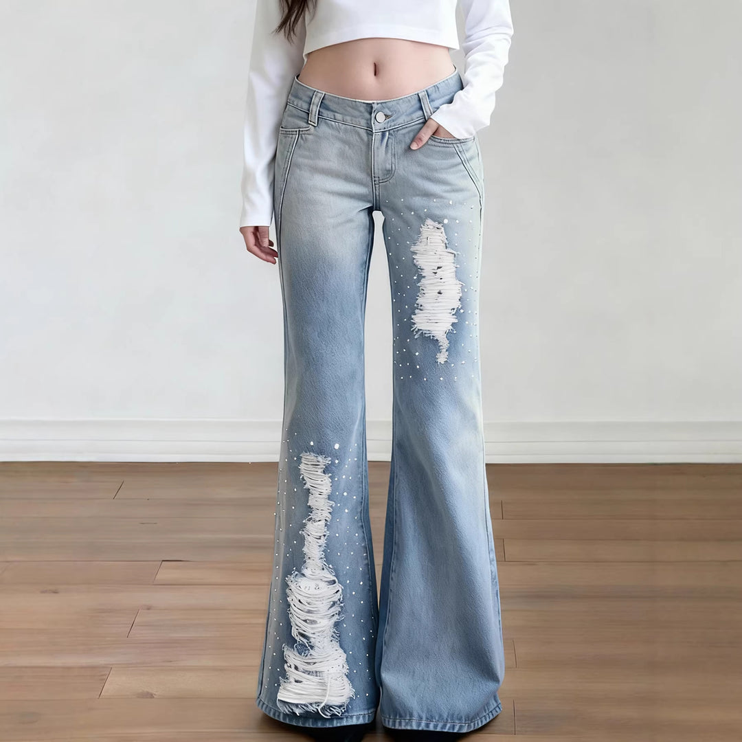 Dame Schlagjeans med trendy Destroyed-detaljer og komfortabel passform Skjora