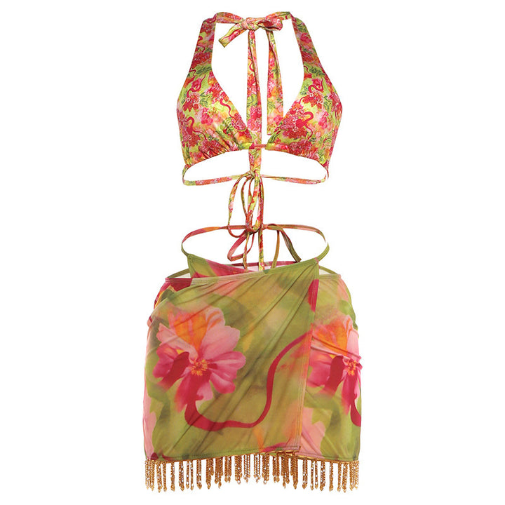 Dame bikiniset med justerbare stropper og blomsterdesign Skjora
