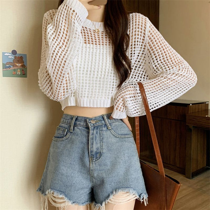 Kvinnens mesh genser med trendy crop design Skjora