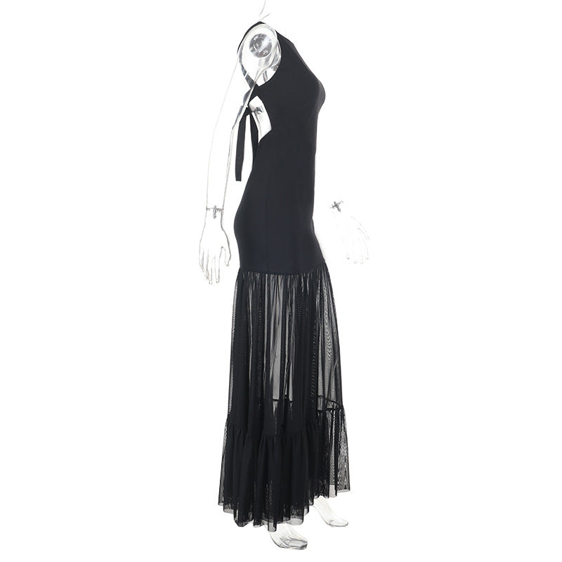 Damer Elegant Maxikjole med transparente innsatser og volangdetaljer Skjora