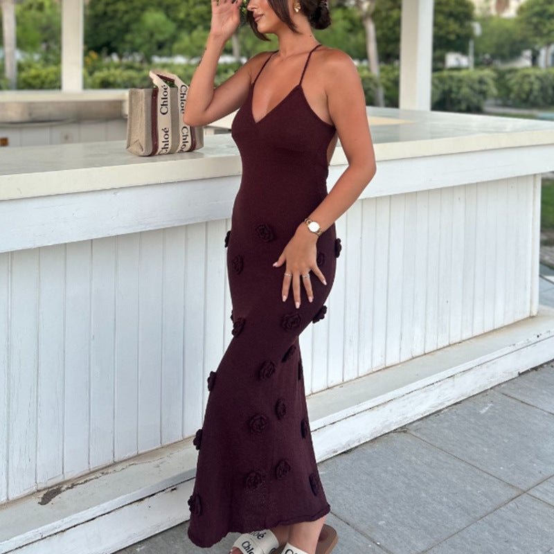 Damen Elegantes gehäkeltes Maxikleid mit floralen Applikationen Skjora