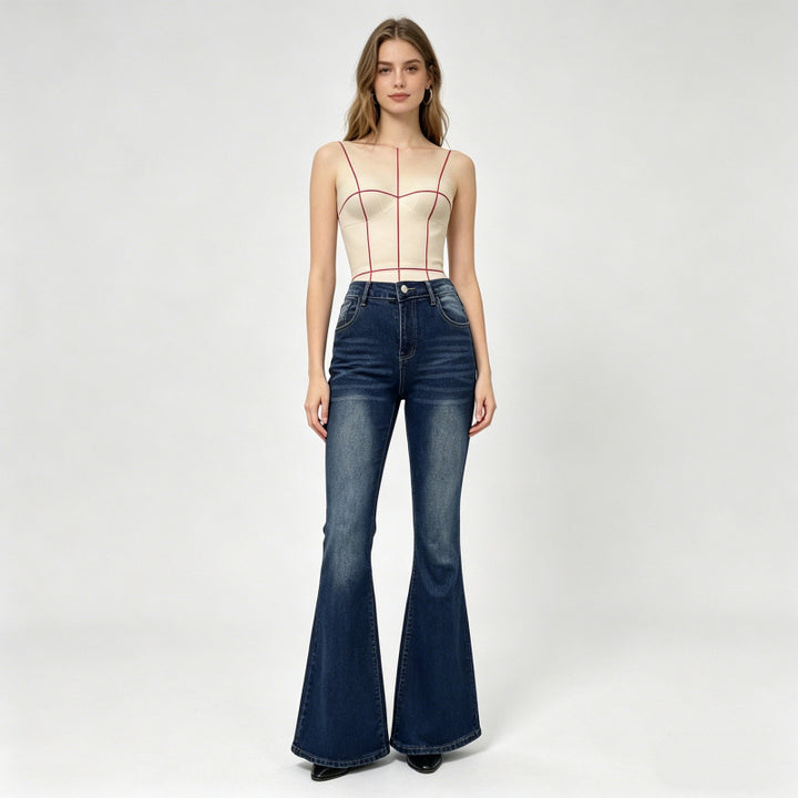 Dame Bootcut Jeans med dekorative broderier Skjora